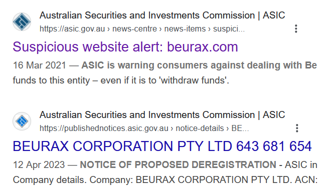 asic beurax scam alert