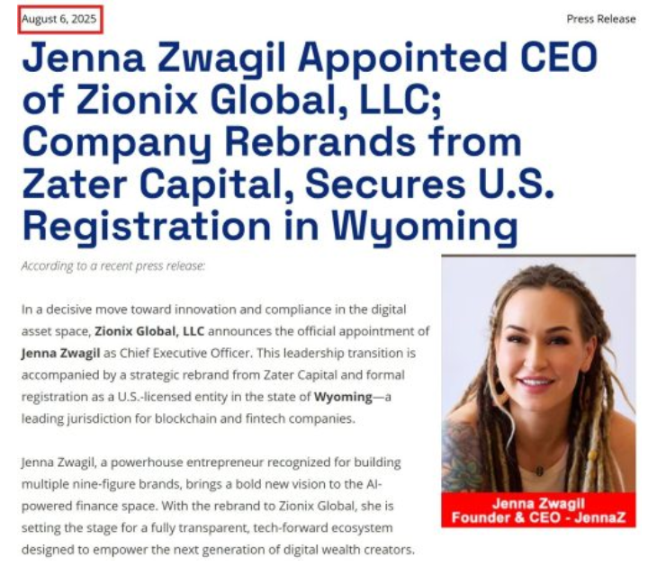 jenna zwagil ceo zionix global