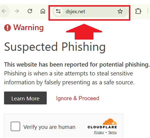 dsj exchange flagged by cloudflare as phishing