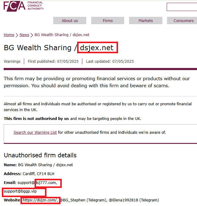 bg wealth dsj exchange uk fca fraud warning