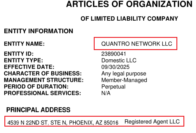 quantro network llc registration