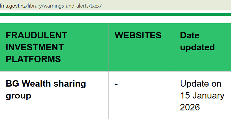bg wealth sharing new zealand fraud warning
