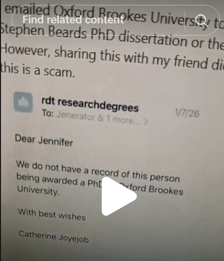 stephen beard didn't attend oxford brooks university